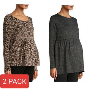 Maternity Top Bundle S 4 6 Grey, Animal Print Empire Ruching Lot 2Pk Long Sleeve